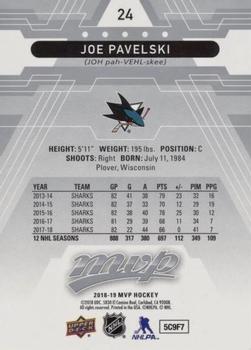 2018-19 Upper Deck MVP - Silver Script #24 Joe Pavelski Back