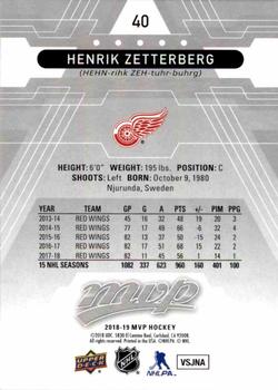 2018-19 Upper Deck MVP - Silver Script #40 Henrik Zetterberg Back
