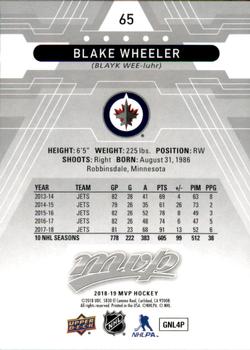 2018-19 Upper Deck MVP - Silver Script #65 Blake Wheeler Back