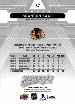 2018-19 Upper Deck MVP - Silver Script #67 Brandon Saad Back