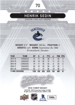 2018-19 Upper Deck MVP - Silver Script #70 Henrik Sedin Back