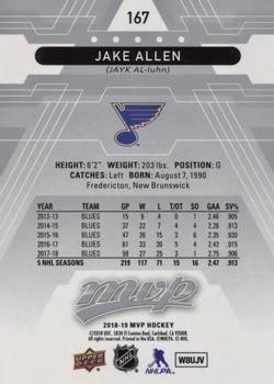 2018-19 Upper Deck MVP - Silver Script #167 Jake Allen Back