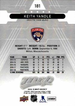 2018-19 Upper Deck MVP - Silver Script #181 Keith Yandle Back