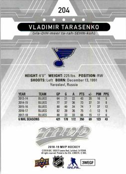 2018-19 Upper Deck MVP - Silver Script #204 Vladimir Tarasenko Back