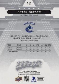 2018-19 Upper Deck MVP - Silver Script #211 Brock Boeser Back