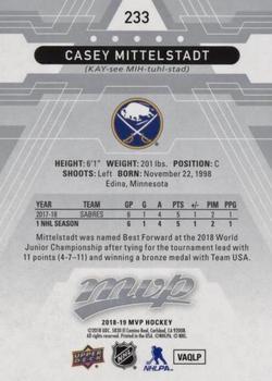 2018-19 Upper Deck MVP - Silver Script #233 Casey Mittelstadt Back