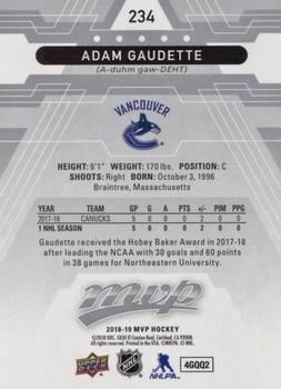 2018-19 Upper Deck MVP - Silver Script #234 Adam Gaudette Back