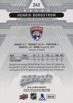 2018-19 Upper Deck MVP - Silver Script #243 Henrik Borgstrom Back