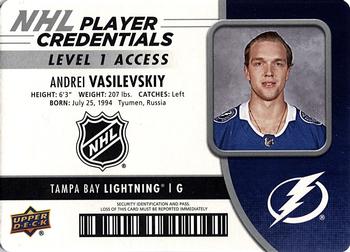 2018-19 Upper Deck MVP - NHL Player Credentials Level 1 Access #NHL-AV Andrei Vasilevskiy Front