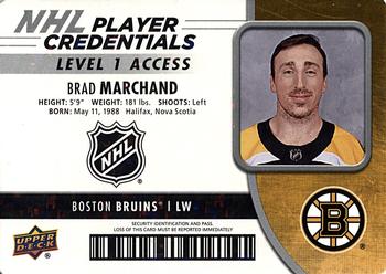 2018-19 Upper Deck MVP - NHL Player Credentials Level 1 Access #NHL-BM Brad Marchand Front