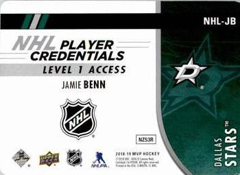 2018-19 Upper Deck MVP - NHL Player Credentials Level 1 Access #NHL-JB Jamie Benn Back