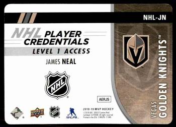2018-19 Upper Deck MVP - NHL Player Credentials Level 1 Access #NHL-JN James Neal Back