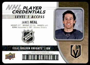 2018-19 Upper Deck MVP - NHL Player Credentials Level 1 Access #NHL-JN James Neal Front