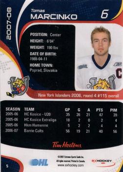 2007-08 Extreme Tim Hortons Barrie Colts (OHL) #NNO Tomas Marcinko Back