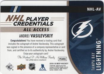 2018-19 Upper Deck MVP - NHL Player Credentials Autographs #NHL-AV Andrei Vasilevskiy Back