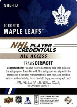2018-19 Upper Deck MVP - NHL Player Credentials Autographs #NHL-TD Travis Dermott Back