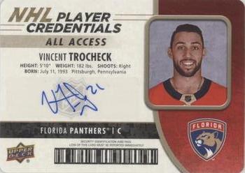 2018-19 Upper Deck MVP - NHL Player Credentials Autographs #NHL-TR Vincent Trocheck Front