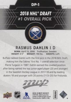 2018-19 Upper Deck MVP - 2018 NHL Draft #1 Overall Pick Exchange #DP-1 Rasmus Dahlin Back