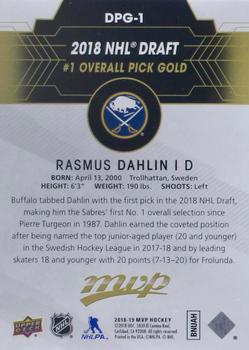 2018-19 Upper Deck MVP - 2018 NHL Draft #1 Overall Pick Gold Exchange #DPG-1 Rasmus Dahlin Back