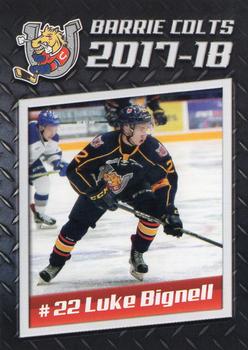 2017-18 Barrie Colts (OHL) #NNO Luke Bignell Front