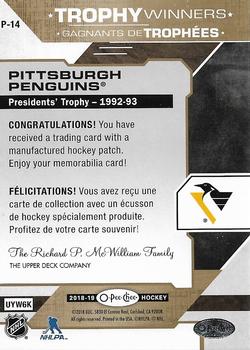 2018-19 O-Pee-Chee - Manufactured Trophy Winners Patches #P-14 Pittsburgh Penguins Back