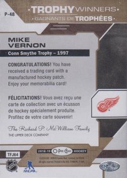 2018-19 O-Pee-Chee - Manufactured Trophy Winners Patches #P-48 Mike Vernon Back
