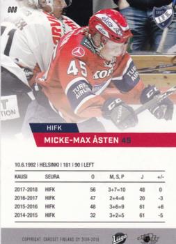2018-19 Cardset Finland #008 Micke-Max Åsten Back