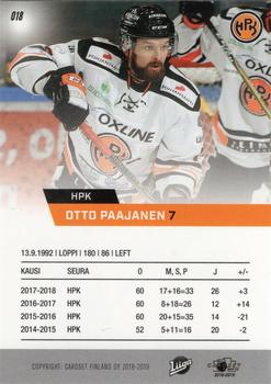 2018-19 Cardset Finland #018 Otto Paajanen Back