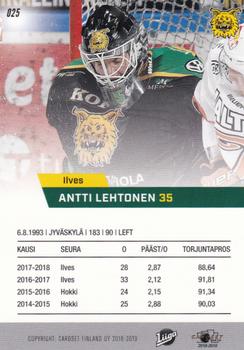 2018-19 Cardset Finland #025 Antti Lehtonen Back