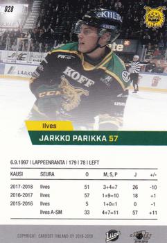 2018-19 Cardset Finland #028 Jarkko Parikka Back
