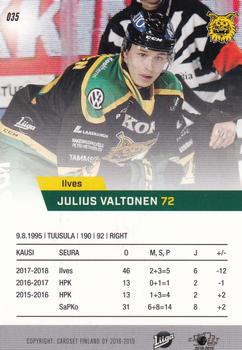 2018-19 Cardset Finland #035 Julius Valtonen Back