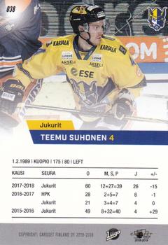 2018-19 Cardset Finland #038 Teemu Suhonen Back