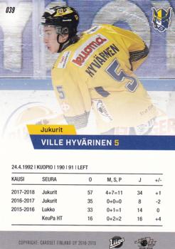 2018-19 Cardset Finland #039 Ville Hyvärinen Back