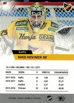 2018-19 Cardset Finland #061 Niko Hovinen Back