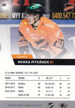 2018-19 Cardset Finland #082 Miikka Pitkänen Back