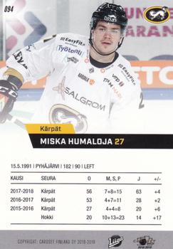 2018-19 Cardset Finland #094 Miska Humaloja Back