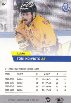 2018-19 Cardset Finland #104 Toni Koivisto Back