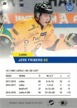 2018-19 Cardset Finland #106 Jere Friberg Back