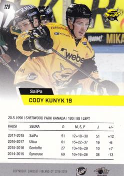2018-19 Cardset Finland #128 Cody Kunyk Back