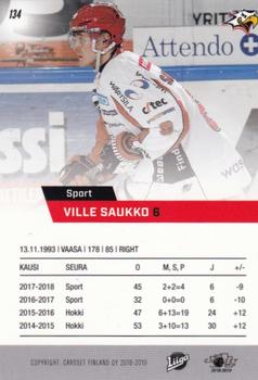 2018-19 Cardset Finland #134 Ville Saukko Back