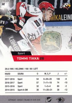 2018-19 Cardset Finland #141 Tommi Tikka Back