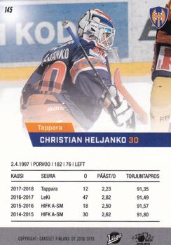 2018-19 Cardset Finland #145 Christian Heljanko Back