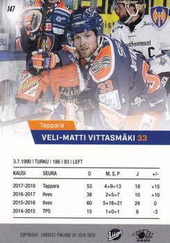 2018-19 Cardset Finland #147 Veli-Matti Vittasmäki Back