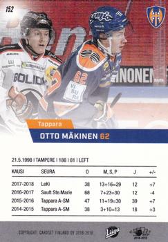 2018-19 Cardset Finland #152 Otto Mäkinen Back