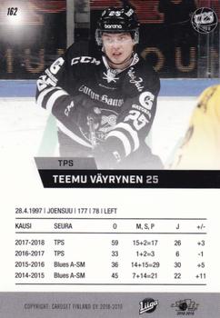 2018-19 Cardset Finland #162 Teemu Väyrynen Back