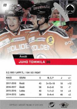 2018-19 Cardset Finland #173 Juho Tommila Back