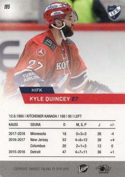 2018-19 Cardset Finland #195 Kyle Quincey Back