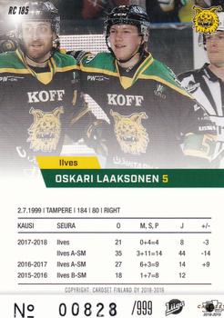 2018-19 Cardset Finland - Rookie Series 1 #RC 185 Oskari Laaksonen Back