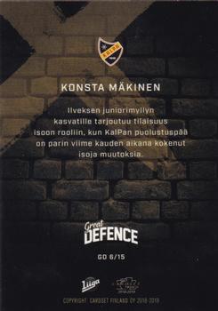 2018-19 Cardset Finland - Great Defence #GD 6 Konsta Mäkinen Back