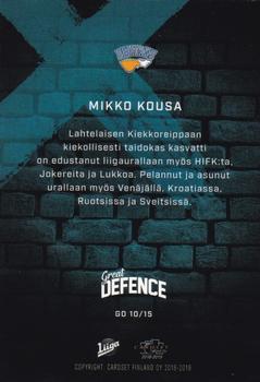 2018-19 Cardset Finland - Great Defence #GD 10 Mikko Kousa Back